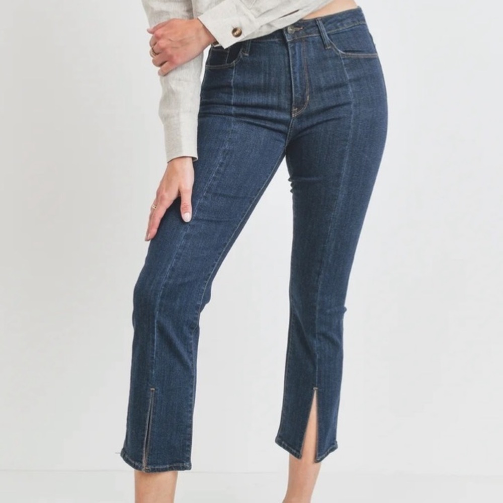 Just Black Denim, high rise crop with front seam and slit